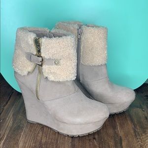 G by Guess fur lined wedge booties.